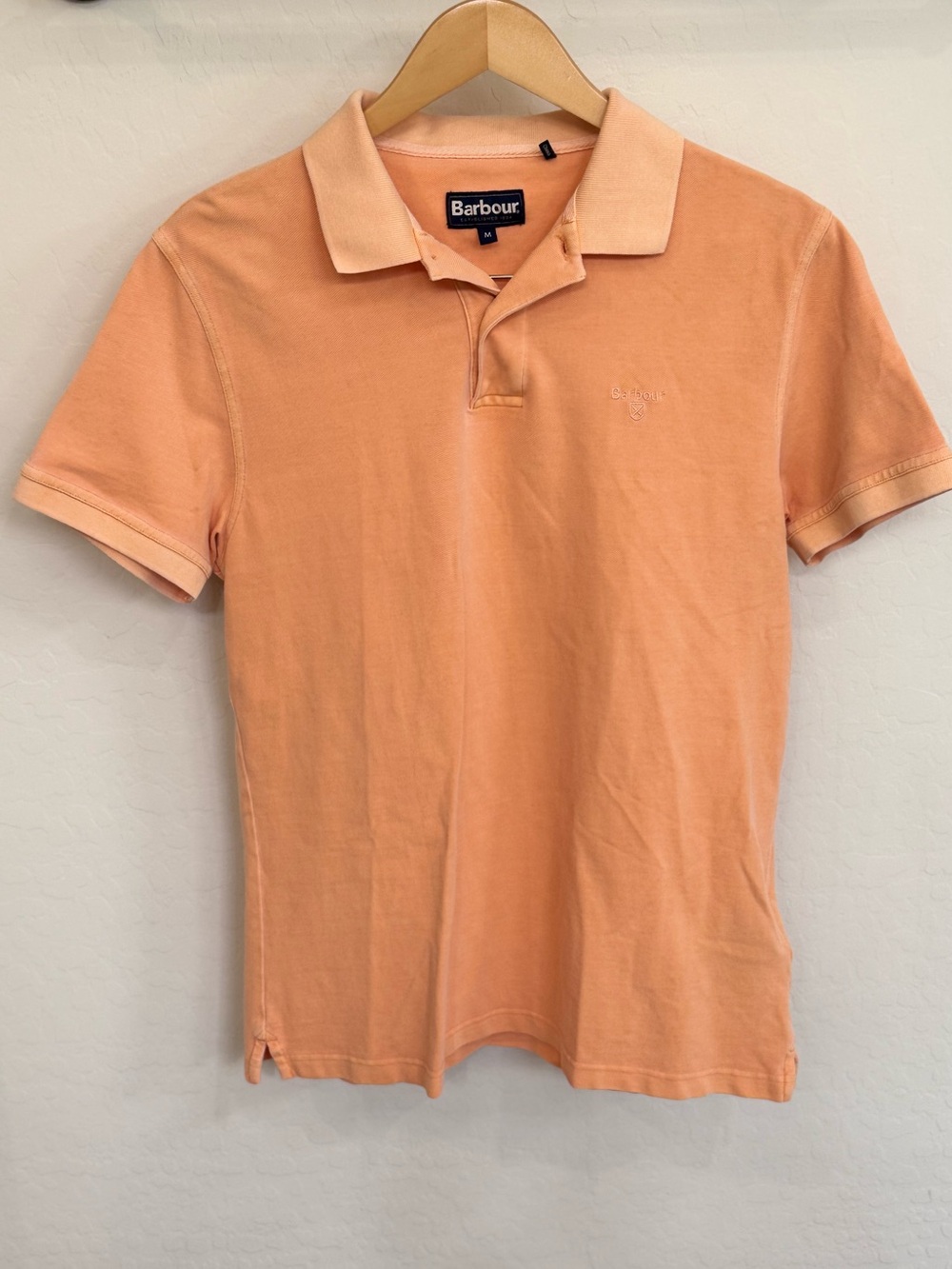 Barbour Essential Short Sleeve Polo Shirt Peach Apricot Men's Medium Preppy